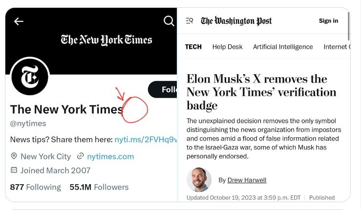 "منصة "إكس" تلغي شارة التوثيق الذهبية لصحيفة "نيويورك تايمز"- OIMEDIA News - بوابة الذكاء الاصطناعي